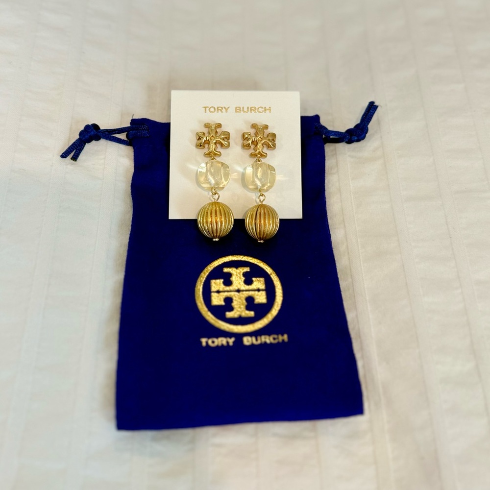 Tory Burch Gold and Clear Earrings